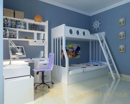 现代蓝色调儿童卧室效果