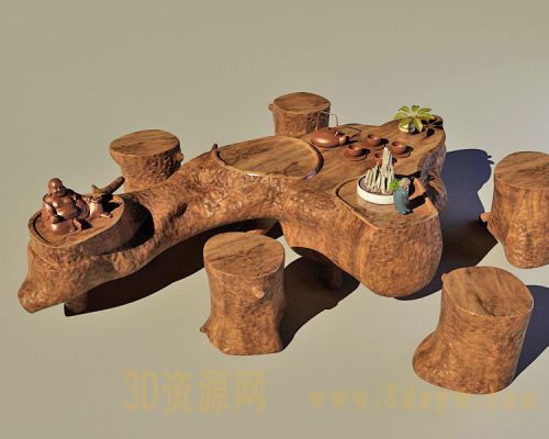 树根木桩茶艺模型