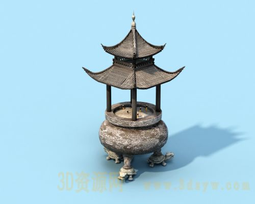 仿古双顶香炉 寺庙香炉模型 古代香炉