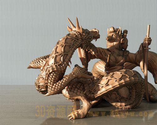 新中式狐仙与龙雕塑摆件 手办饰品
