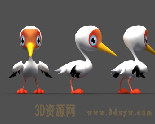 卡通白鹤模型动画 鸟 大雁