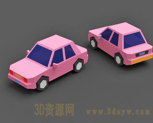 卡通小汽车模型 lowpoly小轿车 体块小汽车3D模