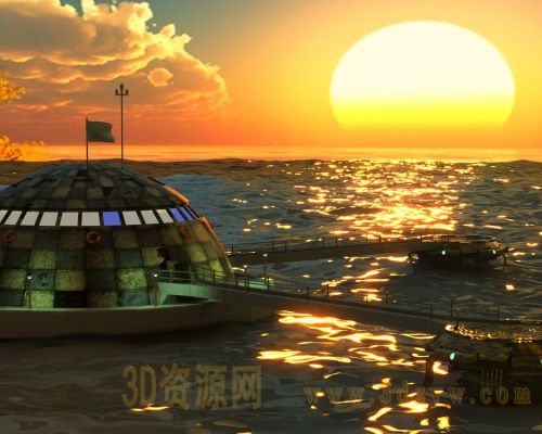 海上碉堡模型 场景模型