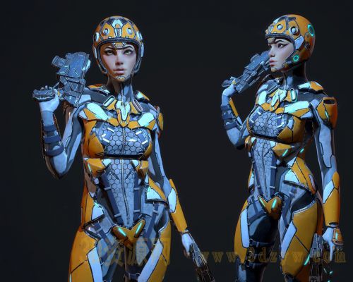科幻女战士角色3D模型