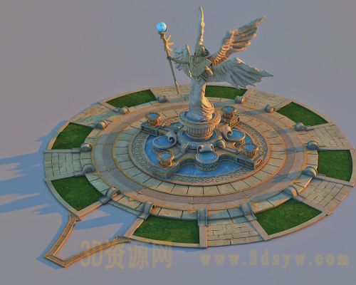 女神雕像喷泉 小景观建筑 中世纪庭院3D模型 喷泉景观模型