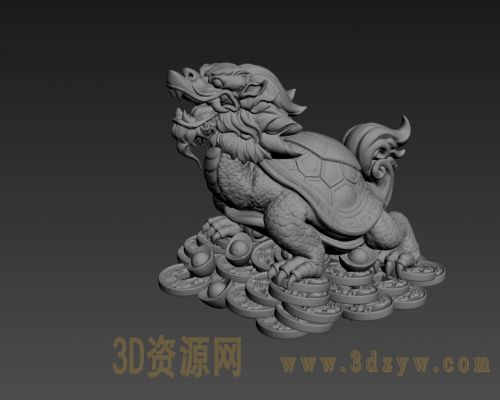 招财龙龟神像 龙龟铜钱雕塑模型 龙龟石像3D模型