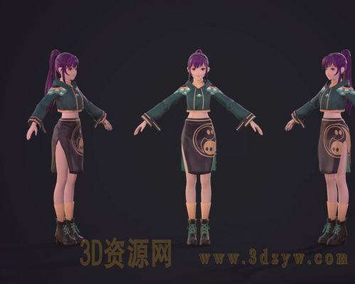 次时代卡通女孩 PBR 3D角色模型 八候渲染