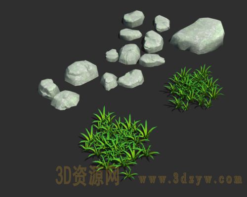 游戏石头小草模型