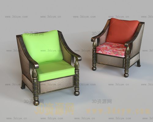 古典单人沙发模型 铁艺竹编椅子模型 室外休闲座椅