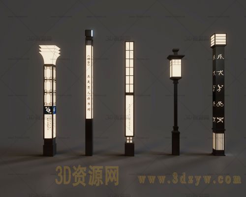 中式路灯模型 户外路灯 景区路灯模型