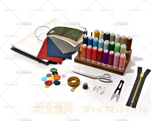 缝纫模型素材 针线 裁剪模型 剪刀 缝纫线 布尺