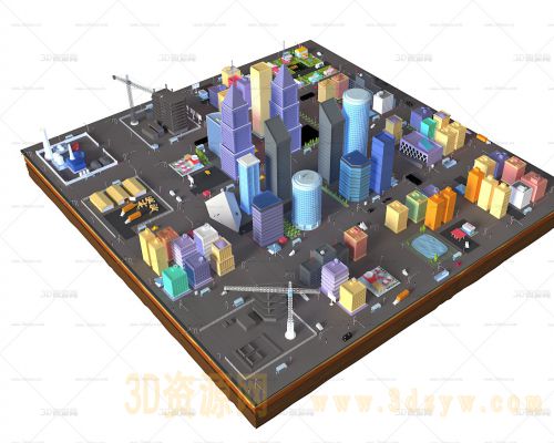 卡通城市模型 卡通建筑 房子 高楼